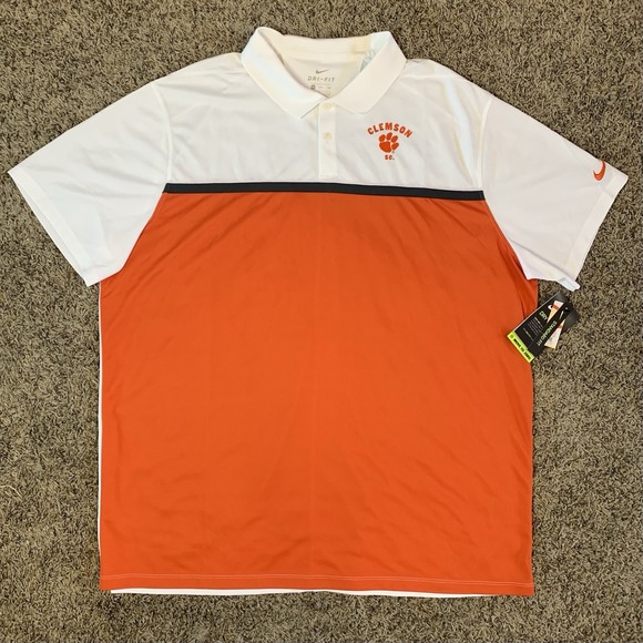 NWT Nike Clemson Tigers Polo Shirt 2XL Orange White Dri-Fit Performance Golf - Picture 1 of 12